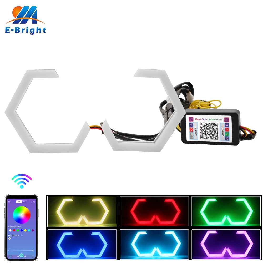Фото 2 шт. светодиодные кольца Angel Eyes RGB APP Bluetooth с шестигранным ореолом для автомобиля, скутера, мотоцикла с указателем поворота, желтые 70 мм, 80 мм, 86 мм, 90 мм №2