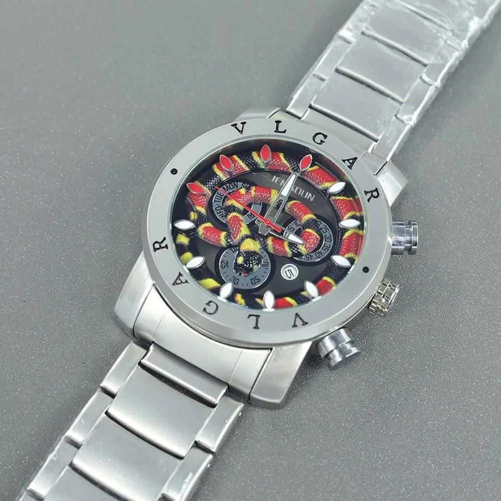 

Hot Original Brand Watches for Mens Classic Black Stainless Steel Sports Watch Top Snake Dial Automatic Date Quartz AAA Clocks