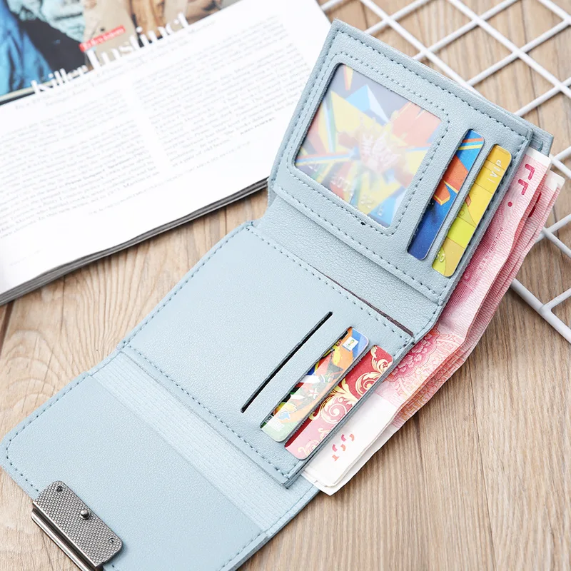 Women Wallets 2022 PU Leather Short Coin Purses Female Fashion Solid Color Three Fold Card Holder Simple Rectangular Lock Wallet | Багаж и