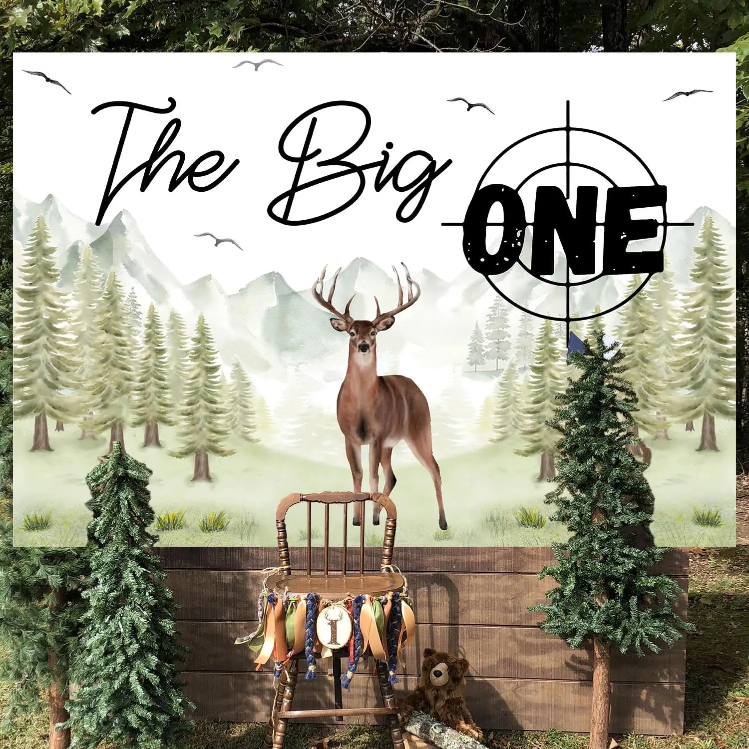 Декорации для фотосъемки KREATWOW с изображением большого оленя на 1-й день рождения