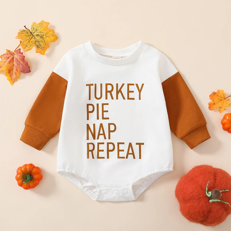 

2022-09-20 Lioraitiin 0-18M Baby Girl Clothes Thanksgiving Day Bodysuit Long Sleeve Letter Print Jumpsuit Fall Clothes