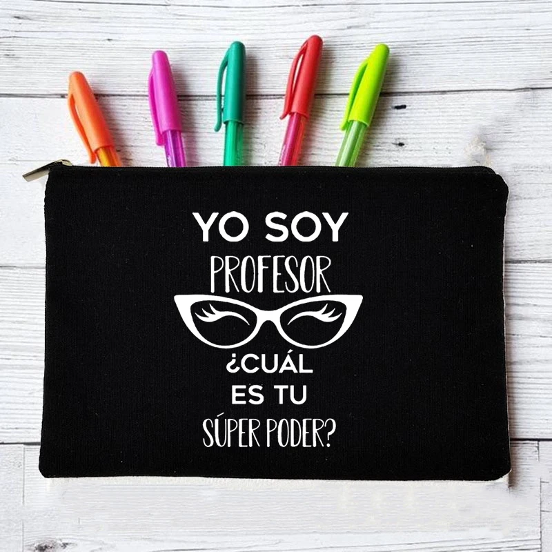 

Yo Soy Profesor Cual Es Tu Superpoder Spanish Travel Makeup Bag Organizer Gifts Makeup Bags Teacher Canvas Pencil Storage Pouch