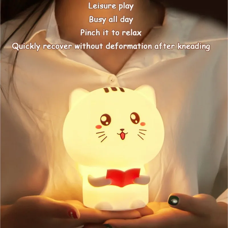 Colorful Life Cute Cat Silicone Night Light Soft Warm Lights Bedroom Decoration Bedside Lamp Children's Gift