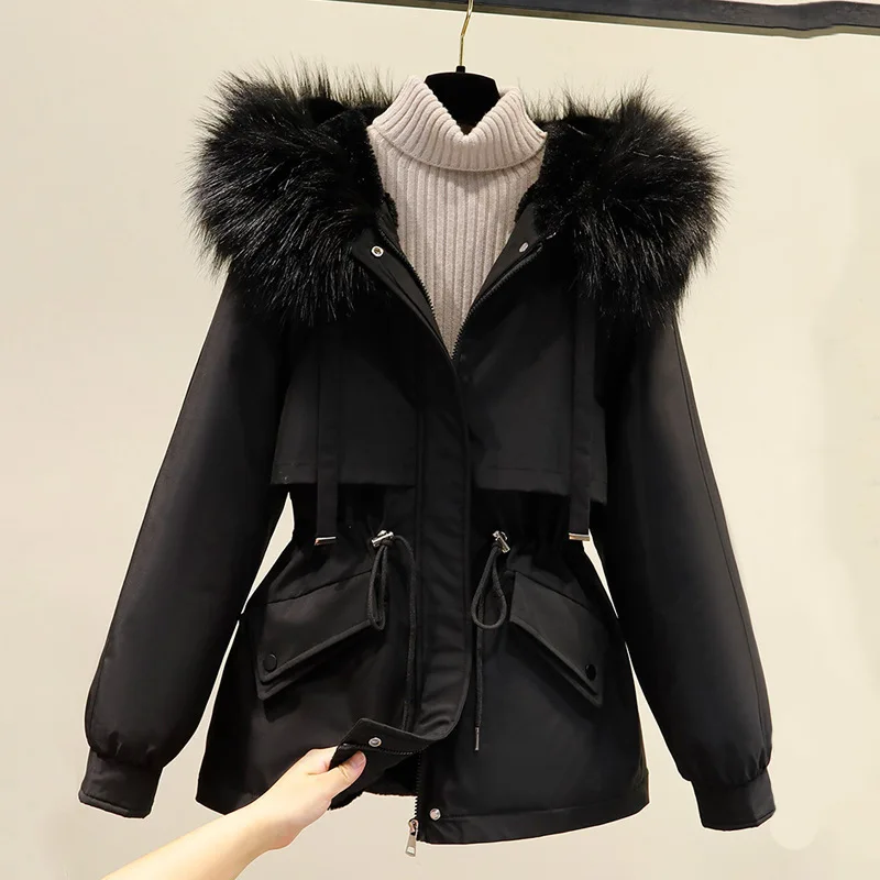 Enlarge Cotton Padded Parkas Woman Winter 3XL Big Fur Thicken Jacket Women Loose Warm Fur Liner Hooded Outwear Jackets and Coats