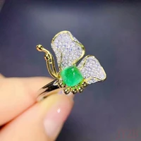 fashion 925 silver jewelry for women oval two color butterfly 100 natural emerald ruby gemstone finger ring wedding party