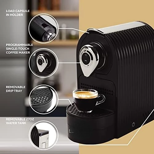 

Espresso Machine Single Serve Coffee Maker Compatible with Nespresso Original Capsules - Programmable, One-Touch, Premium, Itali