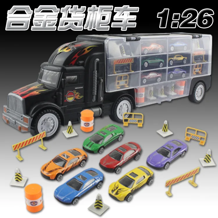 

Mental Car Container Truck Alloy Small Transporter Double Sided Children's Educational Portable Gift Boy Kids