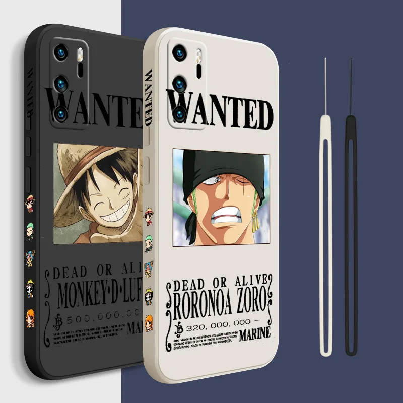 

One Piece Luffy Bounty Phone Case For Huwei P 50 40 30 20 Smart Z Lite Pro E Plus 2019 2021 Liquid Left Rope Funda Cover