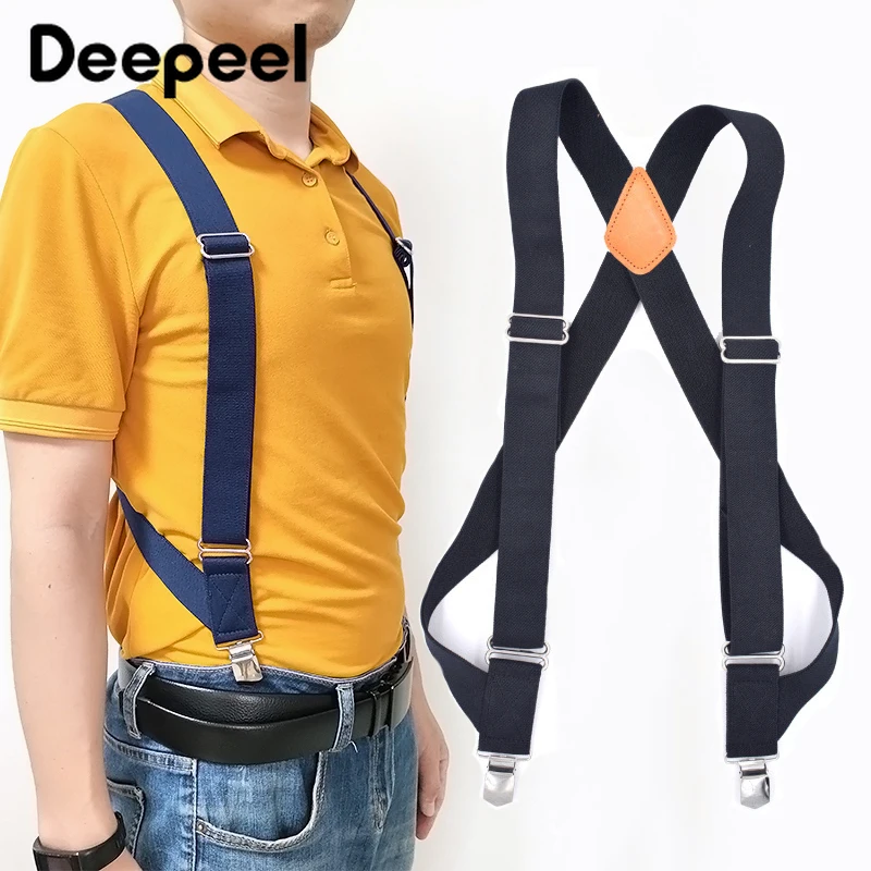 1pc 3.5X125cm Mens Suspenders 2 Clips Adult Suspender X-Type Male Jockstrap Outdoor Elastic Adjustable Work Braces Jeans Strap