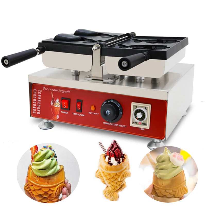 

Commercial Electric Non-Stick Taiyaki Maker Fish Shaped Waffle Iron Cake Making Machine With 2 Hole Snacks Equipment