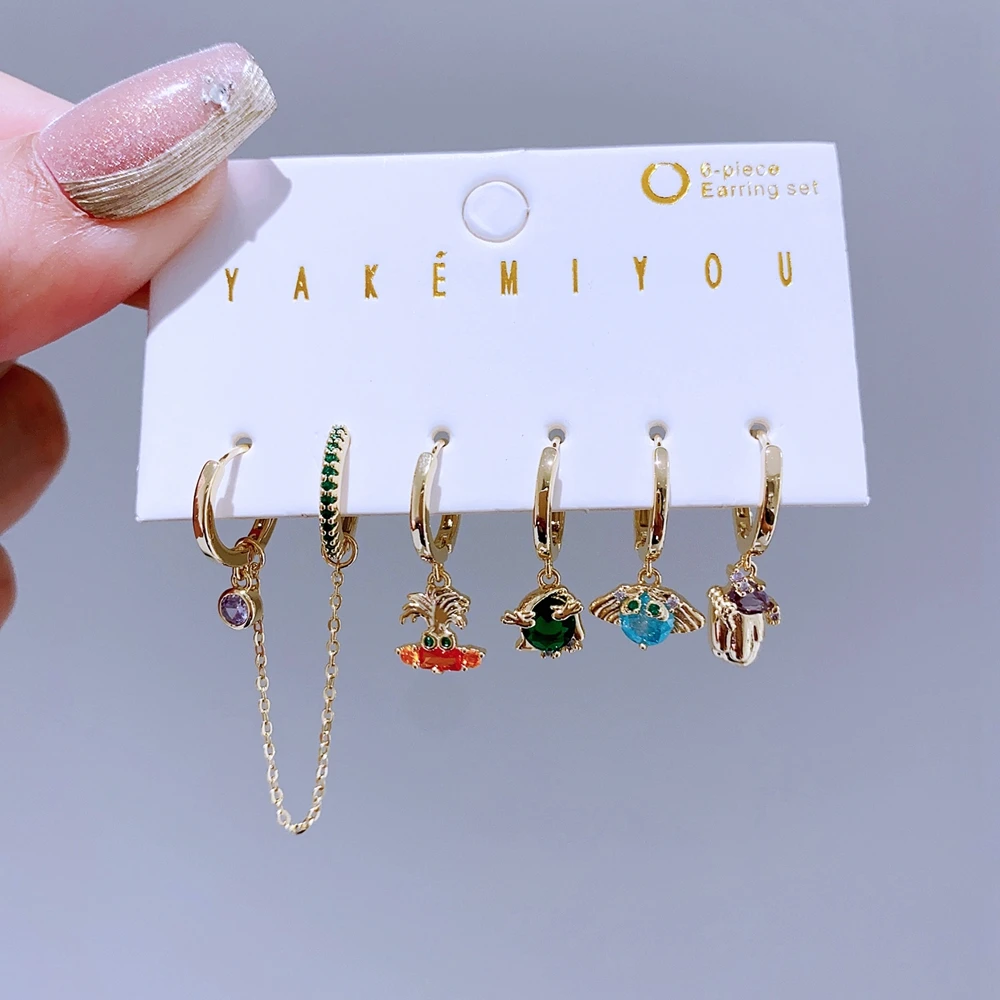 6 шт./компл. смешанные серьги-подвески с цирконием для женщин позолоченные