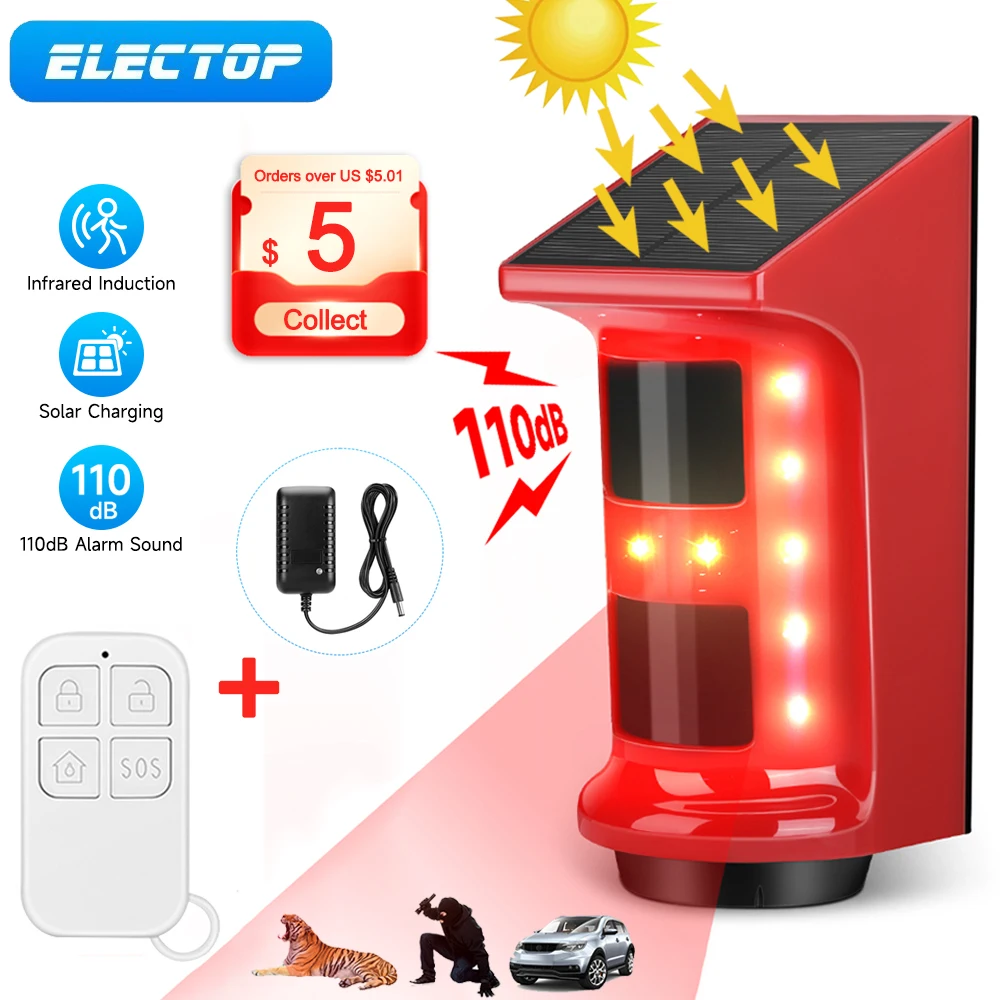 

ELECTOP Infrared Motion Detector Smart Life Waterproof Solar Infrared Alarm Pir Sensor 120dB Sound Alarms EU US Plug for Home