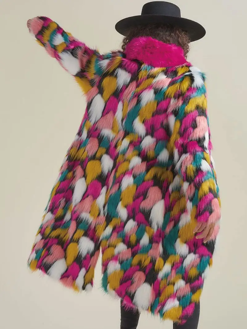 Faux Fur Women's Coat Long Trend Korean Version 2022 New Rainbow Fur Collar