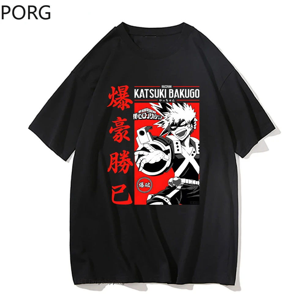 

Футболка мужская с принтом моя геройская Академия Katsuki Bakugou, тенниска из хлопка с японским Аниме Манга, уличная одежда в стиле Харадзюку