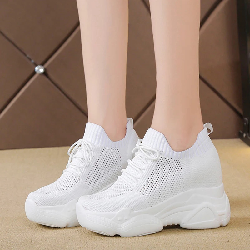 

Rimocy Breathable Air Mesh Chunky Sneakers Women 2022 Spring Summer Knitted Height Increasing Shoes Woman White Casual Footwear