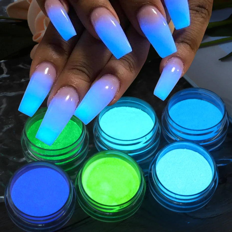 Набор из 6 блесток для ногтей светящаяся пудра украшения в темноте с пигментом