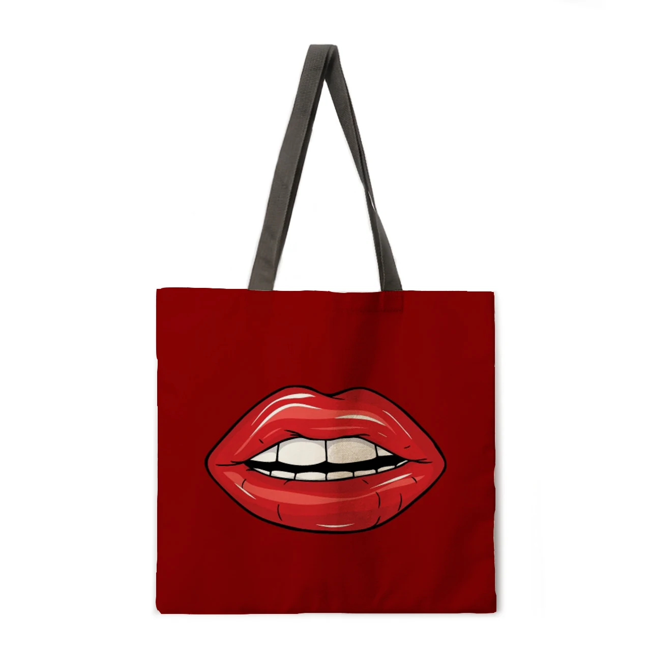 

Handbag oil painting lip print Travel Shoulder Bag environmental protection linen shopping bag suitable for printed women