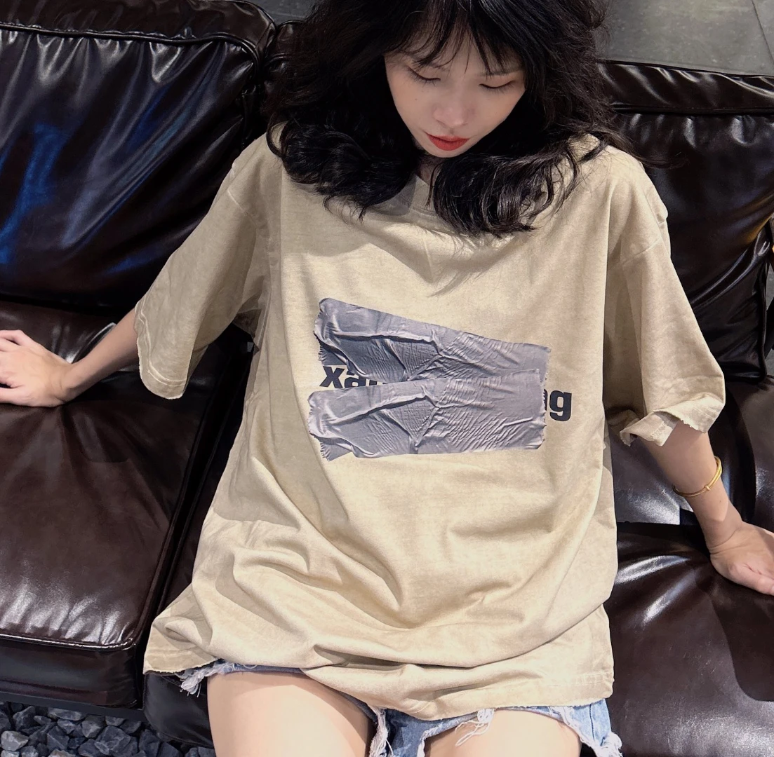 

153106 Fashion Classic Trendy Luxury Design Summer New Casual 3D Printed Paint Pattern Letter Logo T-shirt Woman Unisex A2