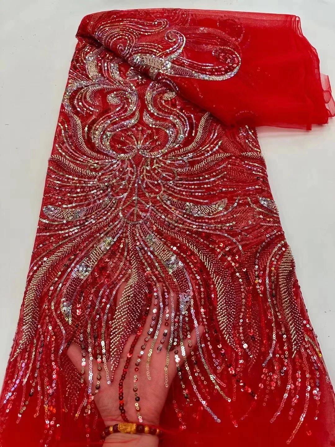 

Luxury African Beaded Lace Fabric High Quality French Mesg Net Lace Fabric with Sequins Nigerian Mesh Lace for