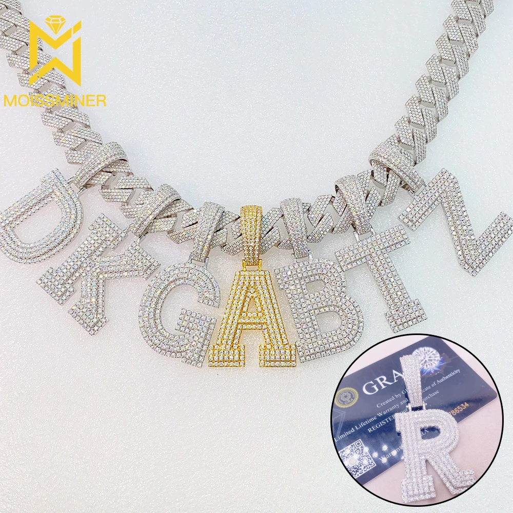 Custom Big Letters Moissanite Pendant Necklaces For Women Men Real Diamonds S925 Silver Necklace Jewelry Pass Tester With GRA