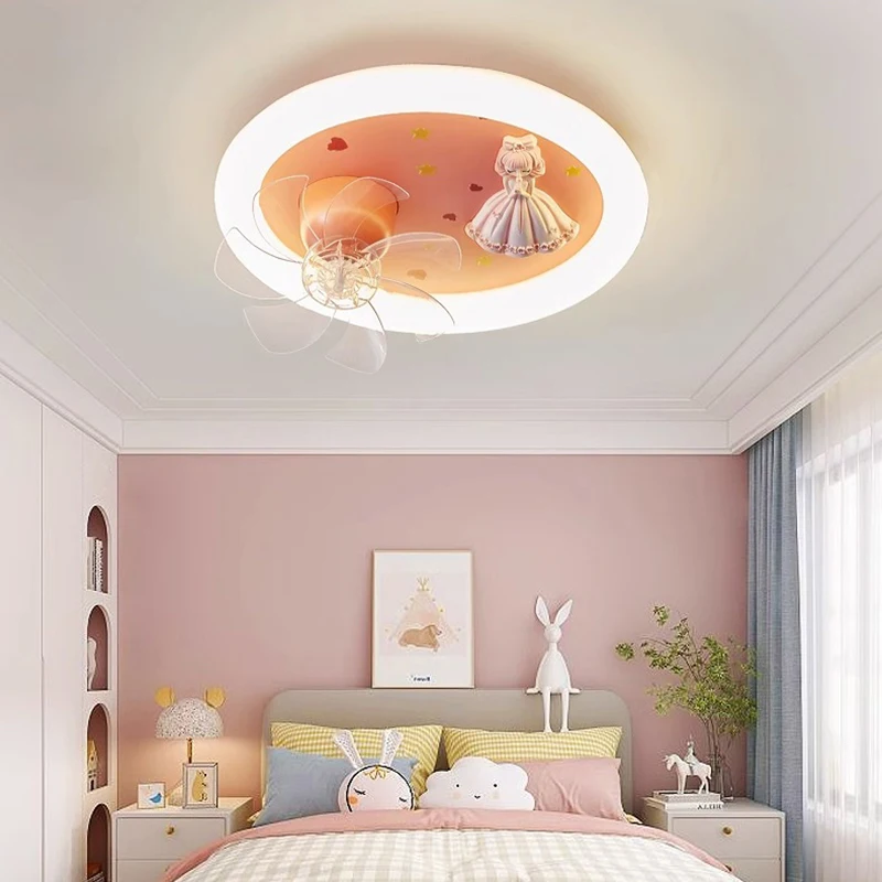 Скандинавский розовый потолочный вентилятор для спальни со светодиодной