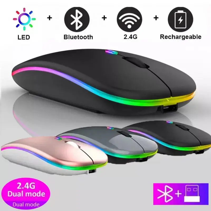 

Tablet Phone Computer Bluetooth Wireless Mouse USB Rechargeable Charging Luminous 2.4G 1600DPI USB Wireless Mouse Portable Mouse