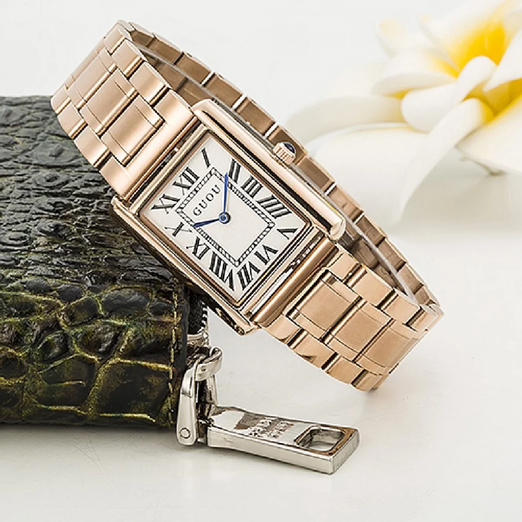 

2019 роскошные женские прямоугольные кварцевые часы из сплава розового золота Guou водонепроницаемые простые часы для женщин женские наручные...