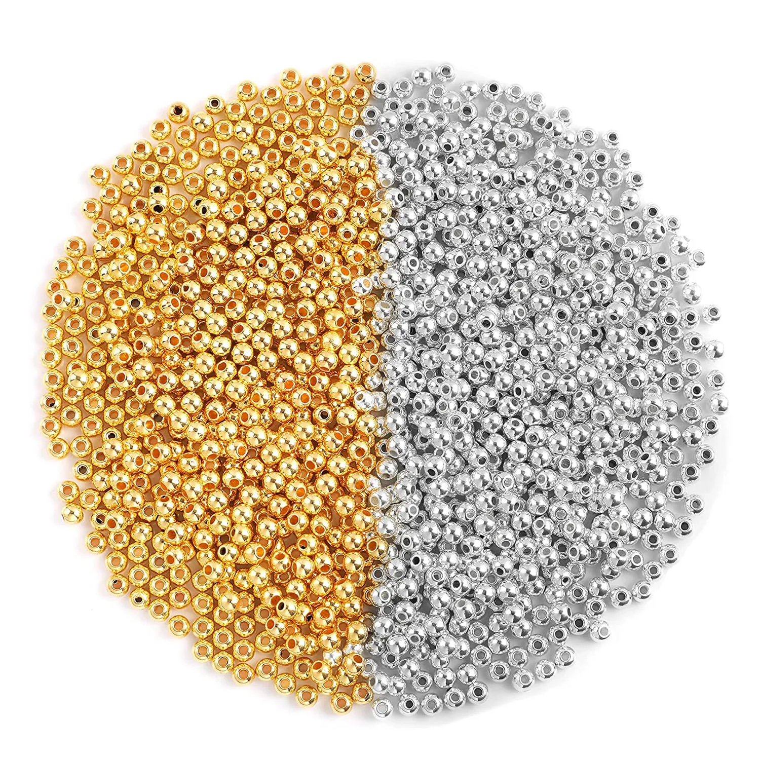 

500Pcs 4mm Smooth Round CCB Beads Gold Silver Color Spacer Loose Ball Beads for Bracelet Jewelry Making Handmade Crafts Supplies