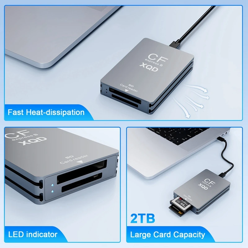 Фото Картридер DT21 USB 3.2 10 Гбит/с для карт CFexpress TypeB XQD и SD, адаптер USB C на USB A/C, высокоскоростной, для кинематограф №2