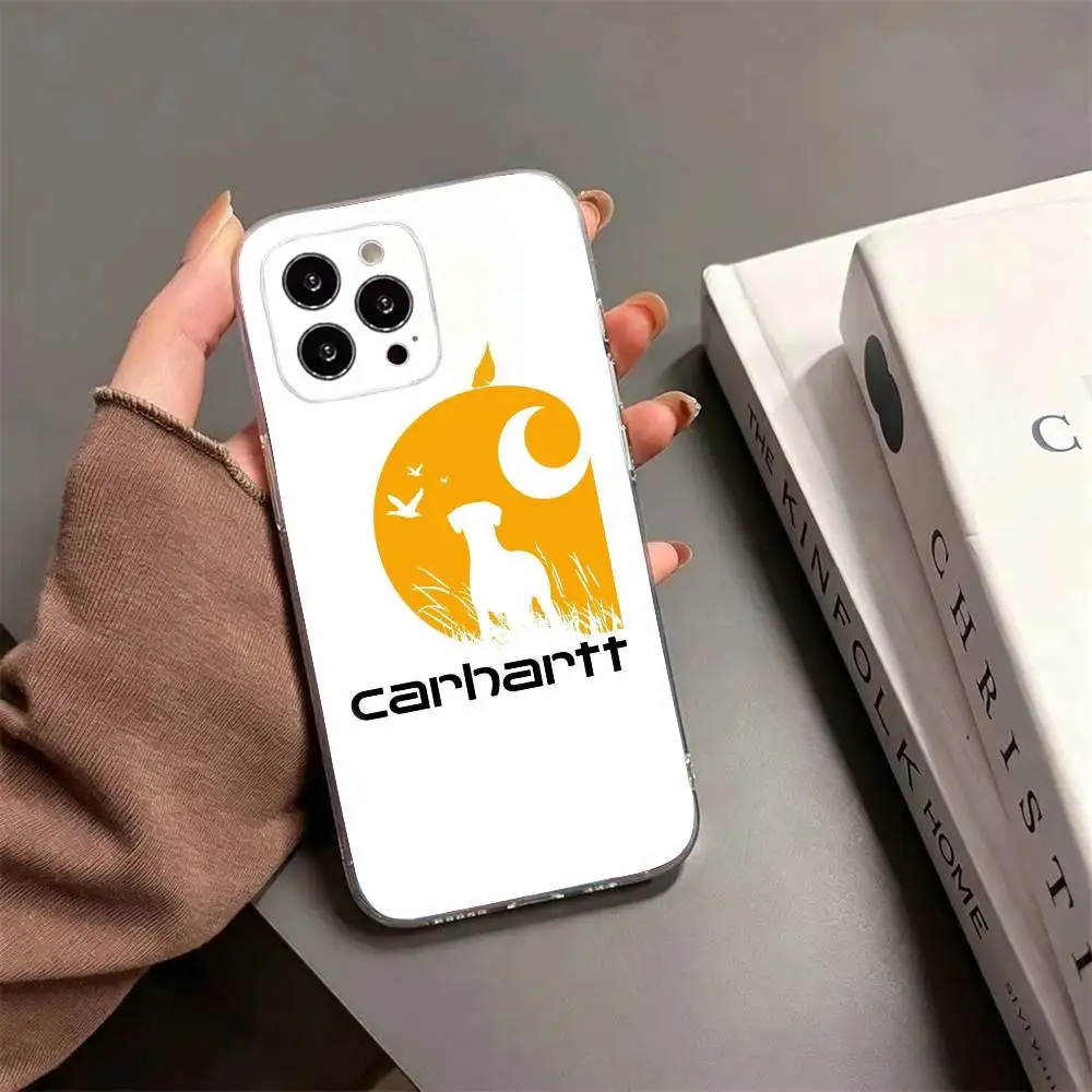 Фото Чехол для телефона Carhartt Logo L-Leather для iPhone 17 16 15 14 13 12 11 Mini Pro Max Plus, прозрачный чехол. №3