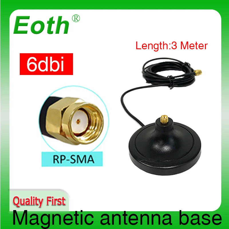 Антенна Wi-Fi Eoth RP-SMA штекер-гнездо с кабелем 3 м магнитное основание для
