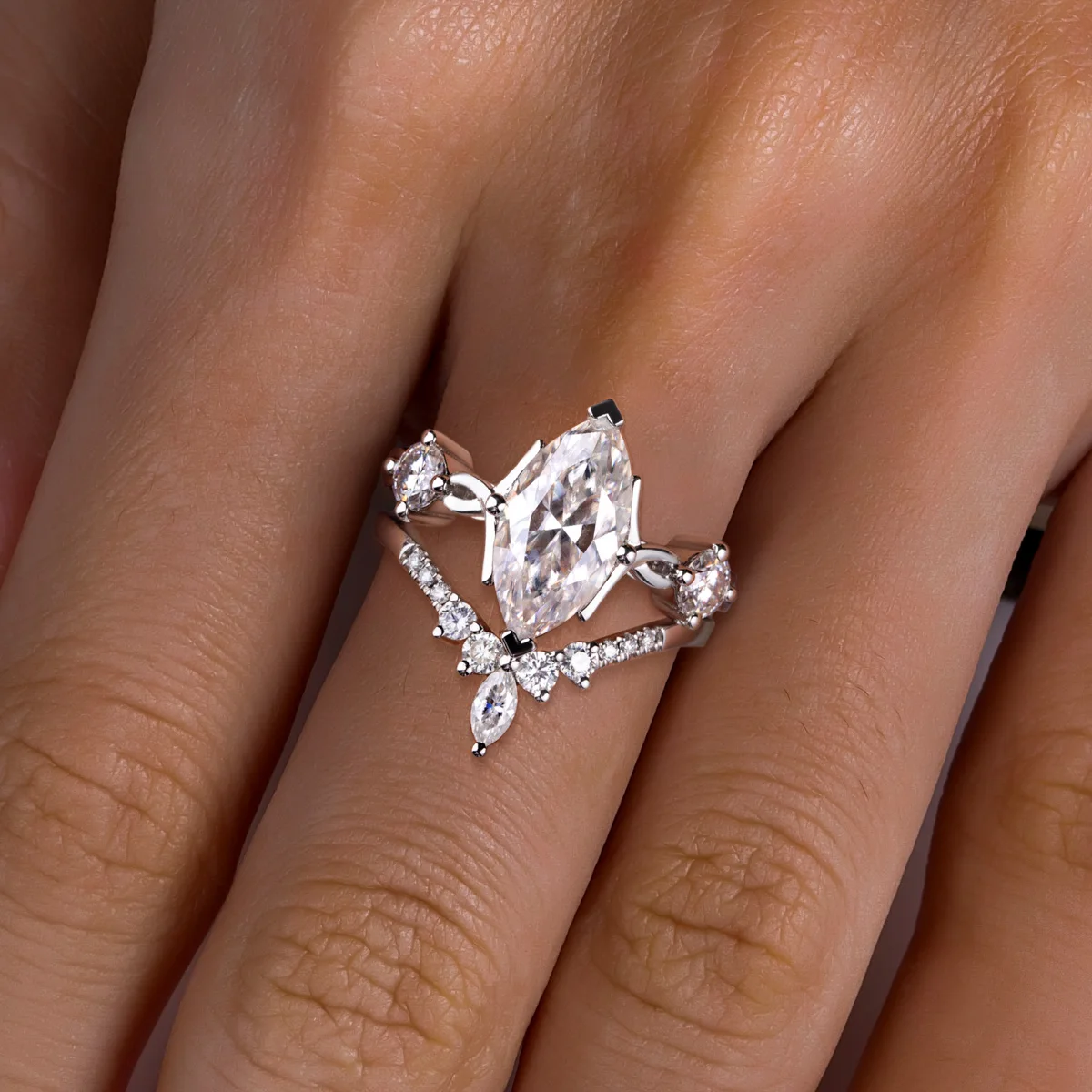 rupaJewel 3ct Marquise Cut D Цвет Муассанит Обручальные Кольца 18 К Позолота Стерлингового Серебра 925 Корона Набор Свадебных Колец Для Девочек (art.: 3920cd37a2883) - 3920cd37a2883