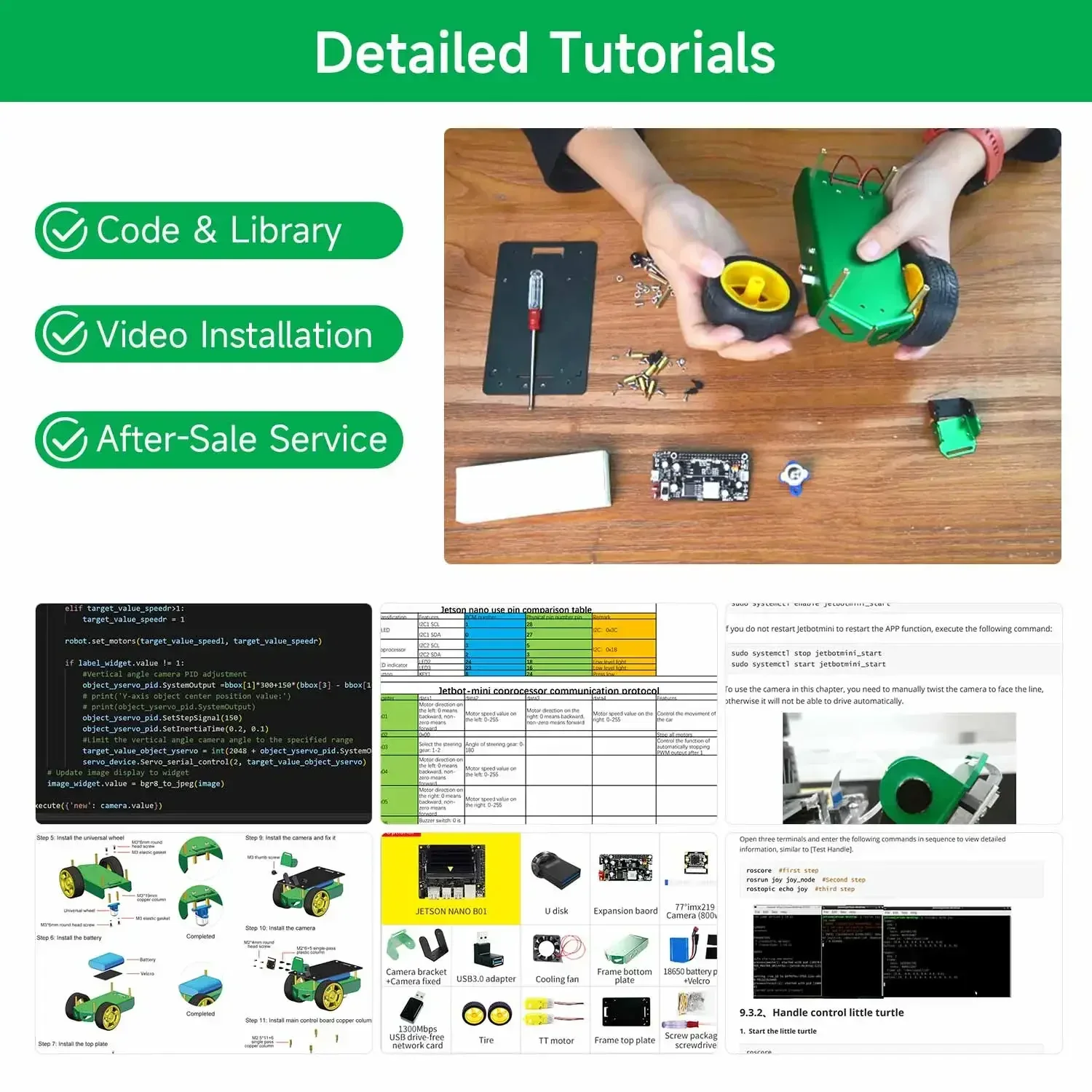 Jetbot MINI ROS AI Visual Robot Kit включает в себя ручку поддержки аккумулятора. Управление