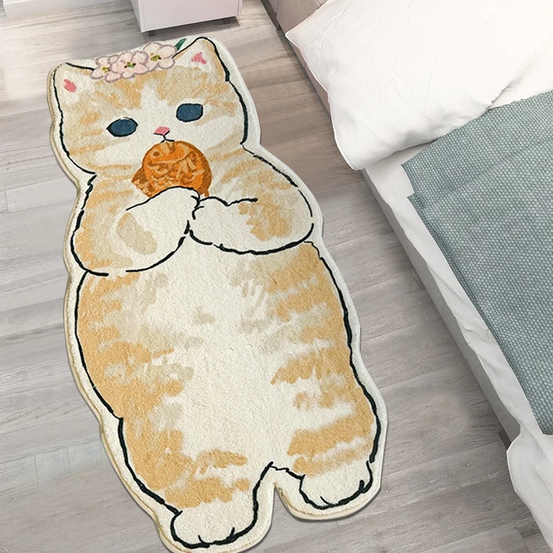 ins cartoon cat carpet rug plush shaggy fluffy irregular bedside carpet thicken floor mat doormat cute kid girl bedroom decor free global shipping