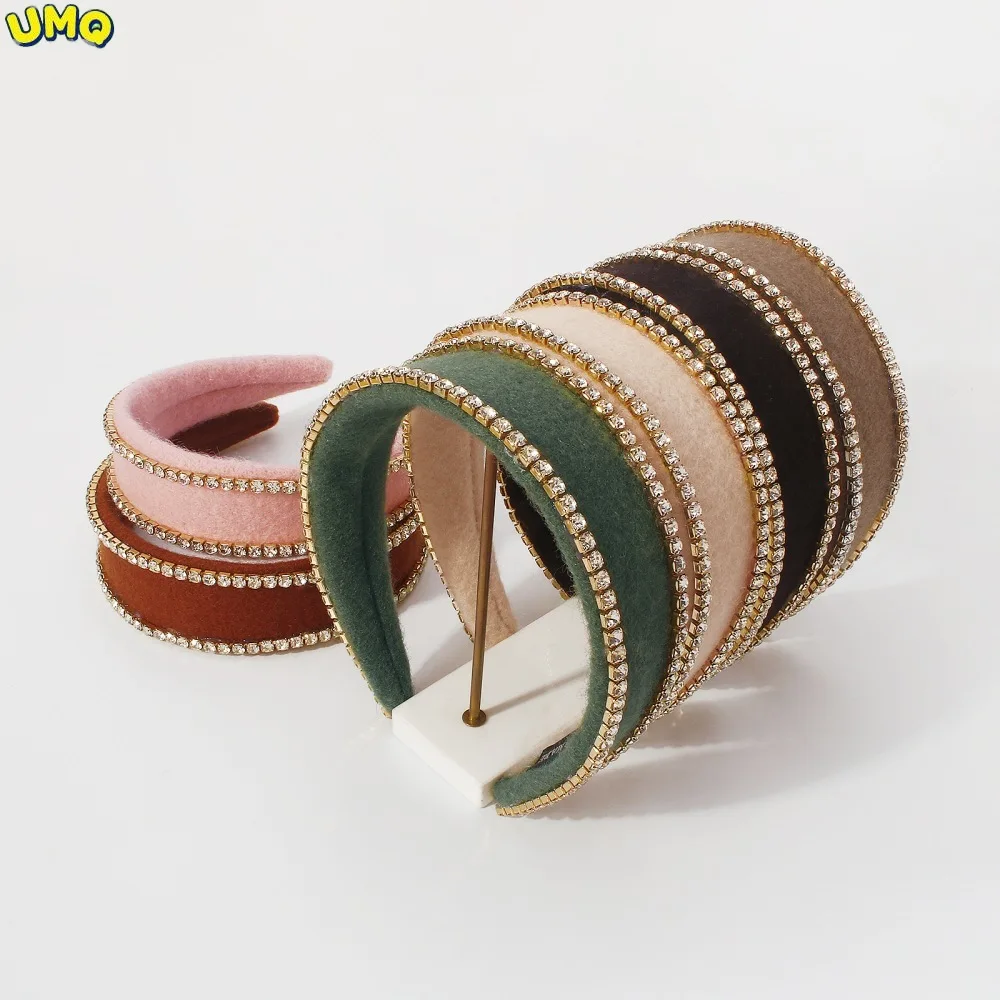 

f3647 Simple Diamond Studded Flannelette Hoop Cool Style Quality Headband Geometric Ladies and Celebrities Hair gifts for Women