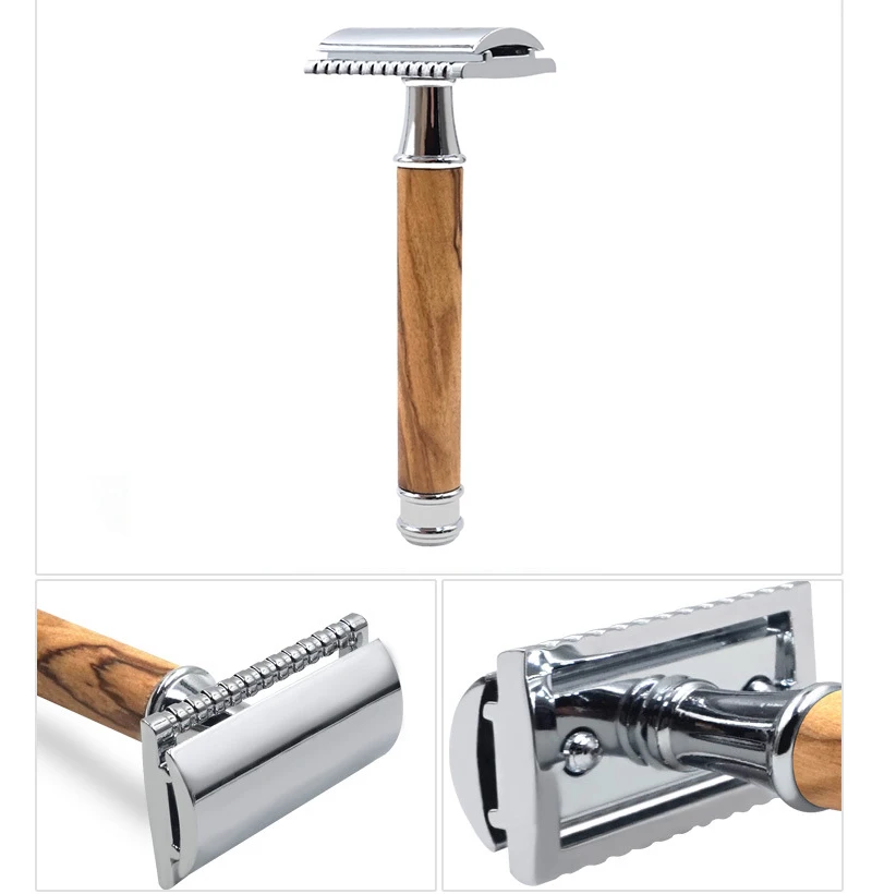 

Razors For Men Or Women,Eco Razor With Long Natural Olive wood Handle,Double Edge Safety Razor, Fits All Standard Razor Blade