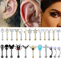 zs 1pc 16g stainless steel eyebrow piercing crystal moon heart rook earring curved barbell ear helix piercings cartilage jewelry