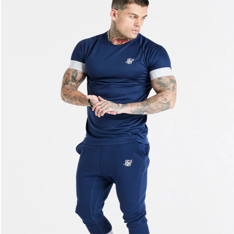 

European And American Spring And Autumn Solid Color Adult Muscle Fitness Leisure Sports Summer Spot Round Neck Short Sleeve Casu
