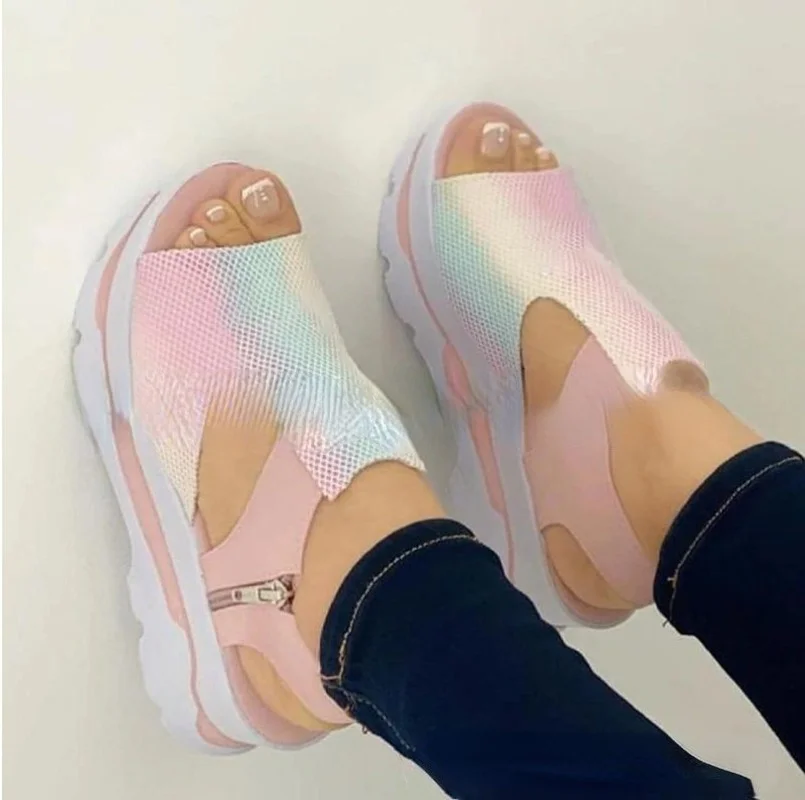 

Large Size Sandals Women's 2022 Summer New Thick Bottom Peep Toe Flying Woven Soft-soled Sandals Casual Beach Platform Shoes