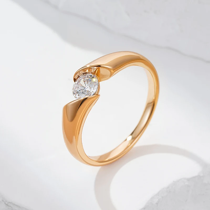 

Wbmqda Сверкающее геометрическое кубическое циркониевое кольцо для женщин 585 цвета розового золота романтичное свадебное обручальное ювелирное изделие аксессуары