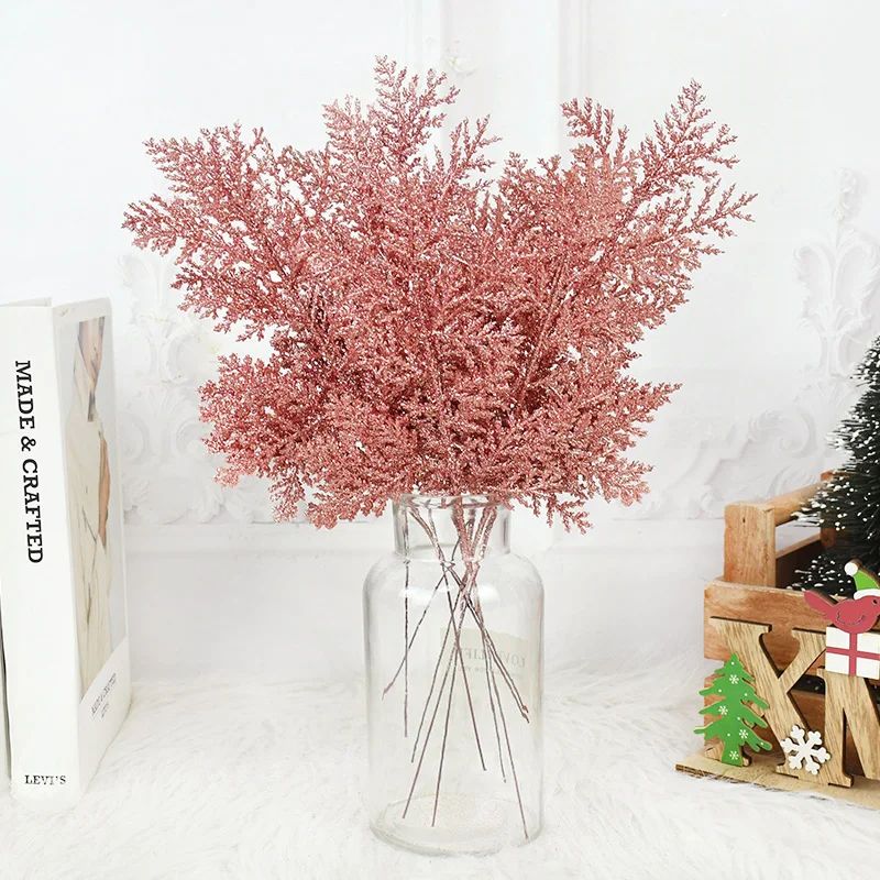 

5pcs Christmas Shiny Multicolor Artificial Simulation Plant Multicolor Pine Leaves Scene Layout Wedding Christmas DIY Decoration