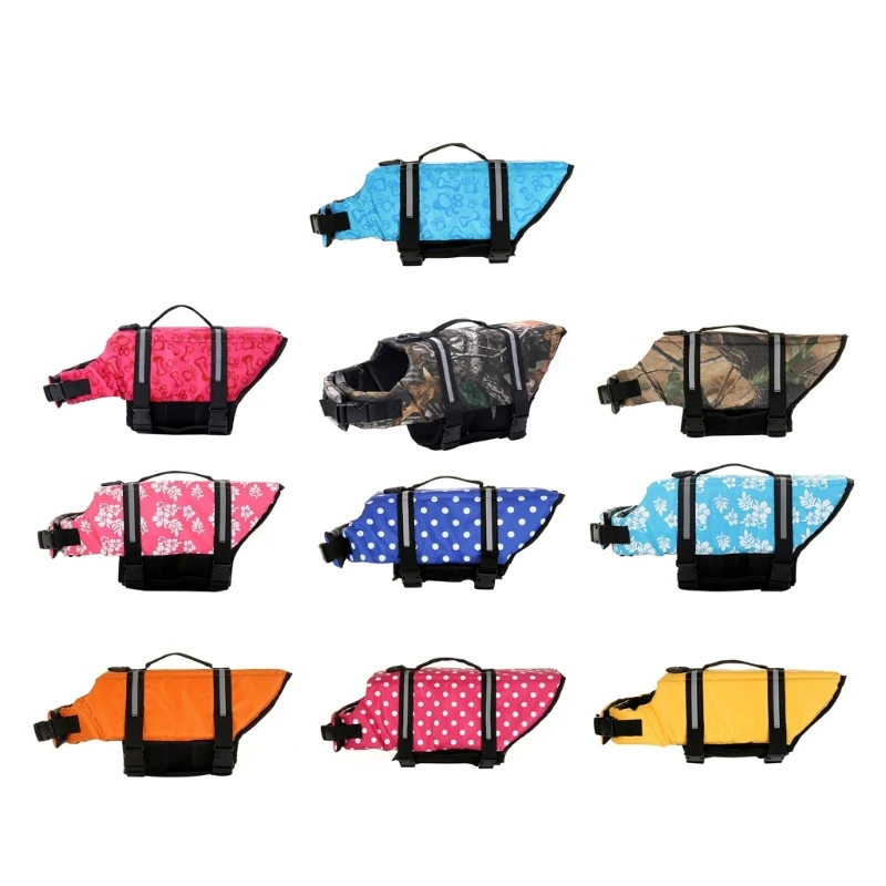 

Q1QC Printing Dogs Sport Safety Rescued Vest Dogs Clothes Adjustable Vests Puppy Float Swimming Suit for Dogs