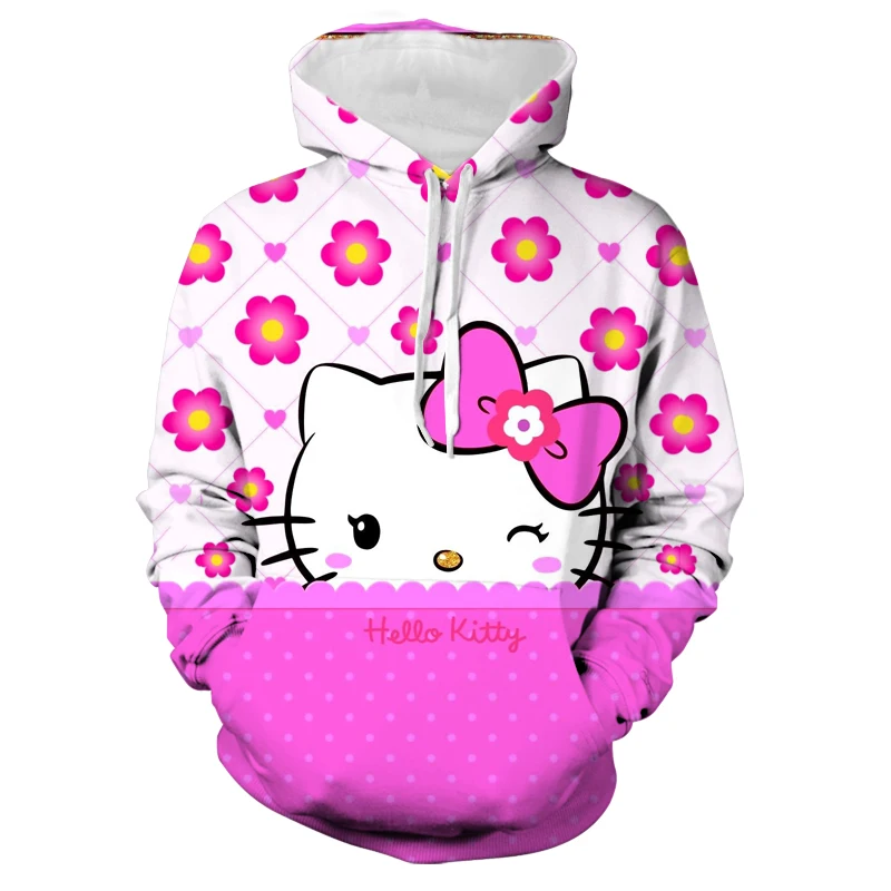 

Fashion Hot Selling Hello Kitty Print Anime Men and Women Long Sleeve Hooded Sweater Jacket Loose Street Style Y2K Pullover