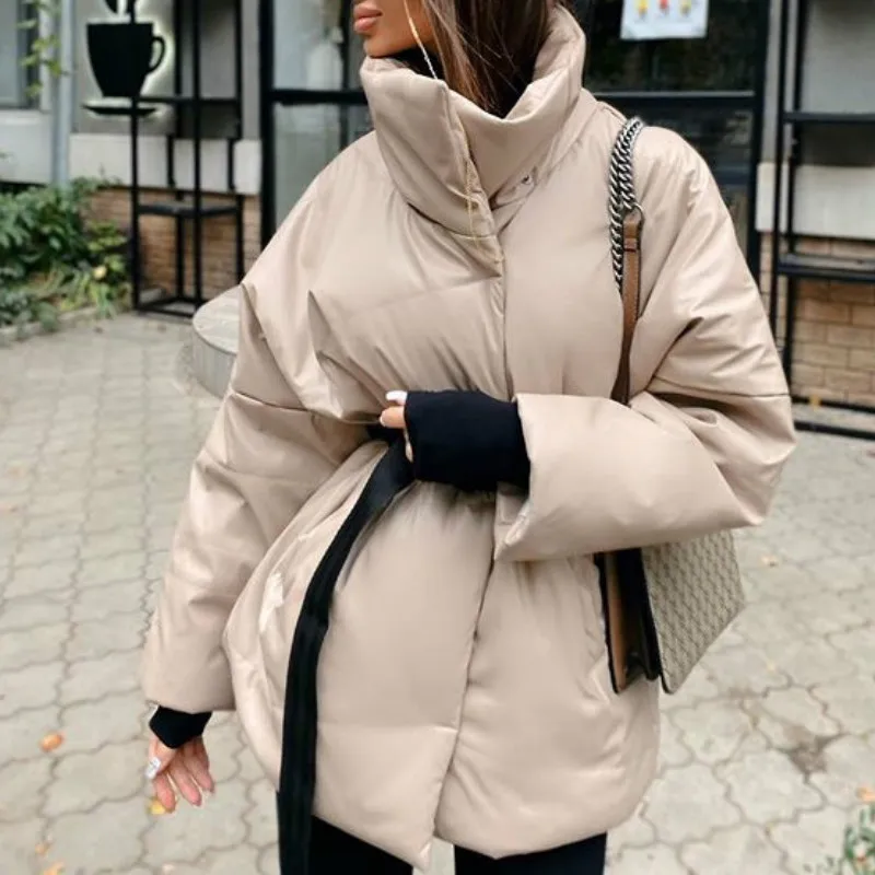 Oversize overcoat Khaki Black Belt Casual Long Sleeve Jackets Autumn Lady Fashion Pocket Parkas Women Winter Fall Solid Jackets