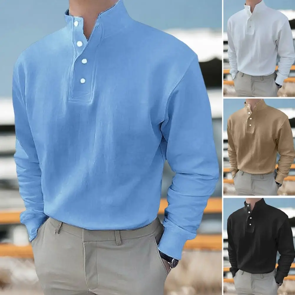 

Spring Autumn Men Blouse Tops Casual Male Stand Collar Button Long Sleeve Button OL Shirt Tops