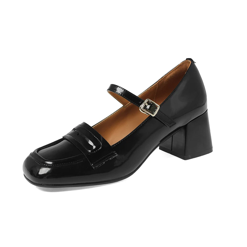 

JK Black Brown Pumps Girls Comfortable Loafers Preppy Style Uniform Mary Janes Shoes Soft Cow Leather Friendly to Kids Med Heels