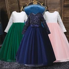 Детское длинное платье с блестками и цветами для свадебвечерние НКИ элегантное праздничное кружевное платье с длинными рукавами и вышивкой для маленьких девочек