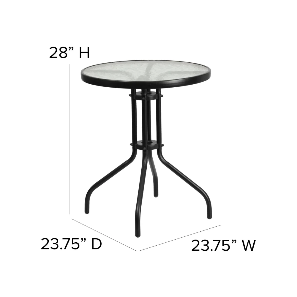

New 23.75'' Round Tempered Glass Metal Table Camping Desk for Hiking Climbing Fishing Picnic