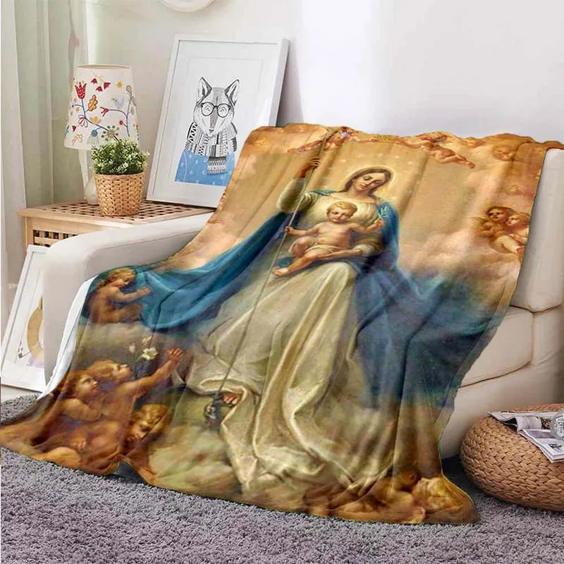 

Virgin Mary Jesus Blanket Flannel Summer Christian Saviour Multi-function Super Soft Throw Blankets for Bed Car Bedspreads