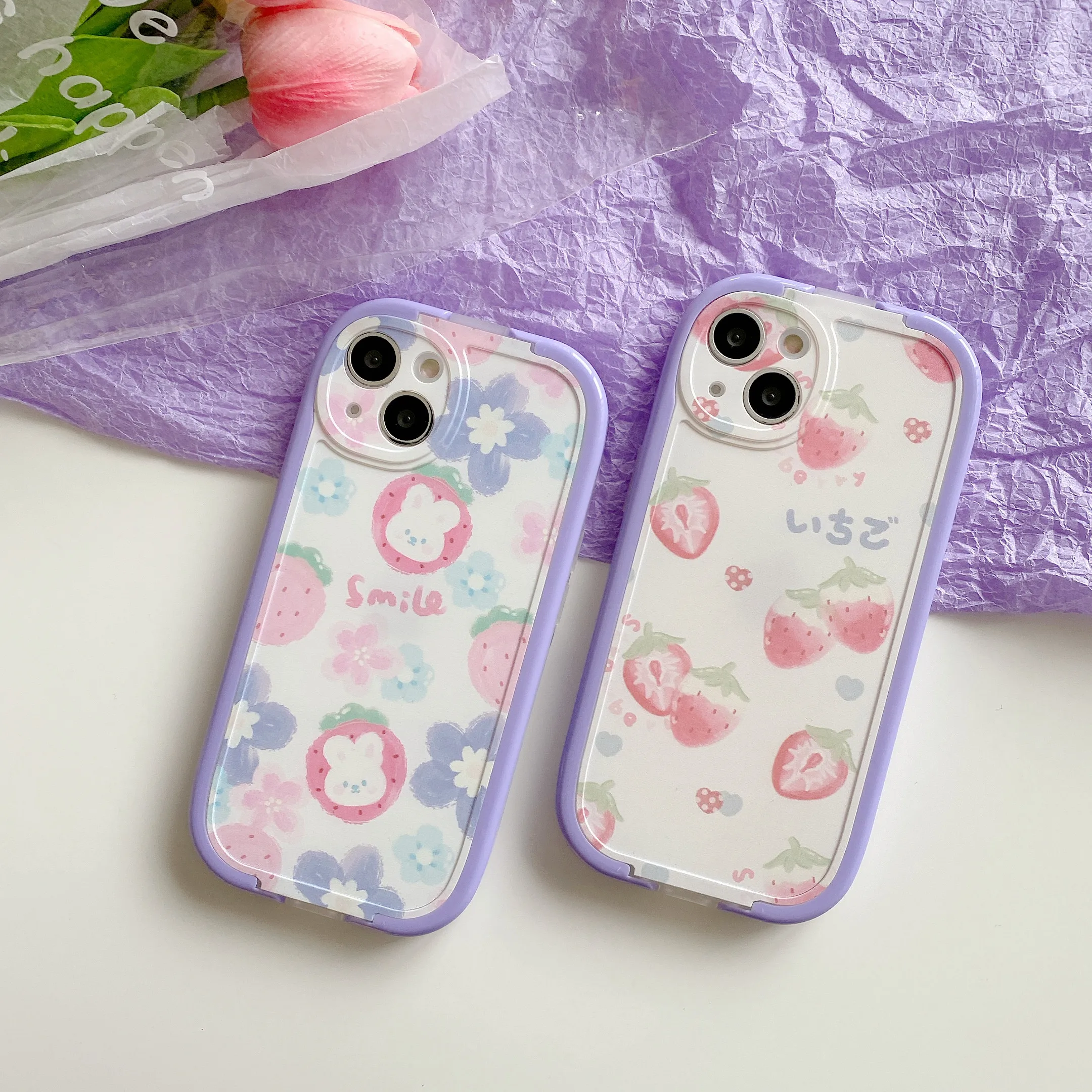 

Invisible Stand Holder Phone Case For iphone 11 12 13 Pro Max X XR XS Max 7 8 Plus Holder Flower Bunny Love Strawberry Cover